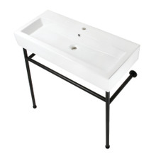 Kingston Brass  Fauceture VPB39170ST New Haven 39" Porcelain Console Sink with Stainless Steel Legs (Single-Hole), White/Matte Black