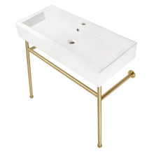 Kingston Brass  Fauceture VPB39177ST New Haven 39" Porcelain Console Sink with Stainless Steel Legs (Single-Hole), White/Brushed Brass