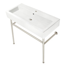 Kingston Brass  Fauceture VPB39176ST New Haven 39" Porcelain Console Sink with Stainless Steel Legs (Single-Hole), White/Polished Nickel