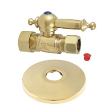 Kingston Brass  CC44452TLK 5/8-Inch OD X 1/2-Inch OD Comp Quarter-Turn Straight Stop Valve with Flange, Polished Brass