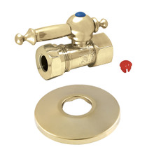 Kingston Brass  CC44152TLK 1/2-Inch FIP X 1/2-Inch or 7/16-Inch Slip Joint Quarter-Turn Straight Stop Valve with Flange, Polished Brass