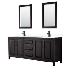 Wyndham  WCV252580DEBWCUNSM24 Daria 80 Inch Double Bathroom Vanity in Dark Espresso, White Cultured Marble Countertop, Undermount Square Sinks, Matte Black Trim, 24 Inch Mirrors