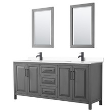 Wyndham  WCV252580DGBWCUNSM24 Daria 80 Inch Double Bathroom Vanity in Dark Gray, White Cultured Marble Countertop, Undermount Square Sinks, Matte Black Trim, 24 Inch Mirrors