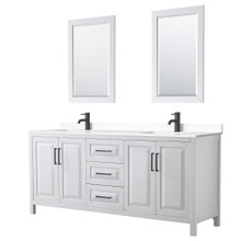 Wyndham  WCV252580DWBWCUNSM24 Daria 80 Inch Double Bathroom Vanity in White, White Cultured Marble Countertop, Undermount Square Sinks, Matte Black Trim, 24 Inch Mirrors