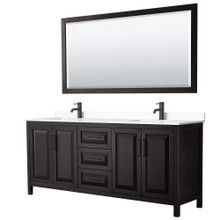 Wyndham  WCV252580DEBWCUNSM70 Daria 80 Inch Double Bathroom Vanity in Dark Espresso, White Cultured Marble Countertop, Undermount Square Sinks, Matte Black Trim, 70 Inch Mirror