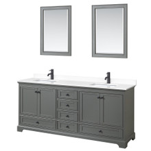 Wyndham  WCS202080DGBWCUNSM24 Deborah 80 Inch Double Bathroom Vanity in Dark Gray, White Cultured Marble Countertop, Undermount Square Sinks, Matte Black Trim, 24 Inch Mirrors