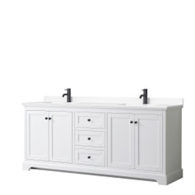 Wyndham  WCV232380DWBWCUNSMXX Avery 80 Inch Double Bathroom Vanity in White, White Cultured Marble Countertop, Undermount Square Sinks, Matte Black Trim