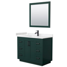 Wyndham  WCF292942SGKC2UNSM34 Miranda 42 Inch Single Bathroom Vanity in Green, Carrara Cultured Marble Countertop, Undermount Square Sink, Matte Black Trim, 34 Inch Mirror