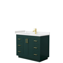 Wyndham  WCF292942SGDC2UNSMXX Miranda 42 Inch Single Bathroom Vanity in Green, Carrara Cultured Marble Countertop, Undermount Square Sink, Brushed Gold Trim