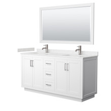 Wyndham  WCF292966DWHC2UNSM58 Miranda 66 Inch Double Bathroom Vanity in White, Carrara Cultured Marble Countertop, Undermount Square Sinks, Brushed Nickel Trim, 58 Inch Mirror