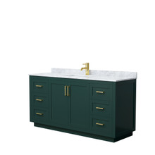 Wyndham  WCF292966SGDCMUNSMXX Miranda 66 Inch Single Bathroom Vanity in Green, White Carrara Marble Countertop, Undermount Square Sink, Brushed Gold Trim