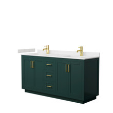 Wyndham  WCF292966DGDC2UNSMXX Miranda 66 Inch Double Bathroom Vanity in Green, Carrara Cultured Marble Countertop, Undermount Square Sinks, Brushed Gold Trim