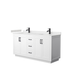 Wyndham  WCF292966DWBC2UNSMXX Miranda 66 Inch Double Bathroom Vanity in White, Carrara Cultured Marble Countertop, Undermount Square Sinks, Matte Black Trim