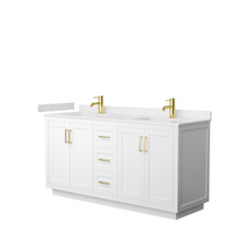 Wyndham  WCF292966DWGC2UNSMXX Miranda 66 Inch Double Bathroom Vanity in White, Carrara Cultured Marble Countertop, Undermount Square Sinks, Brushed Gold Trim