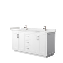 Wyndham  WCF292966DWHC2UNSMXX Miranda 66 Inch Double Bathroom Vanity in White, Carrara Cultured Marble Countertop, Undermount Square Sinks, Brushed Nickel Trim