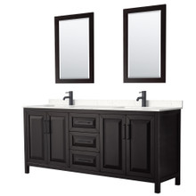 Wyndham  WCV252580DEBC2UNSM24 Daria 80 Inch Double Bathroom Vanity in Dark Espresso, Carrara Cultured Marble Countertop, Undermount Square Sinks, Matte Black Trim, 24 Inch Mirrors