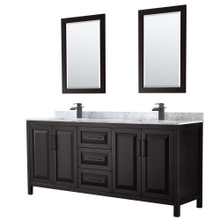 Wyndham  WCV252580DEBCMUNSM24 Daria 80 Inch Double Bathroom Vanity in Dark Espresso, White Carrara Marble Countertop, Undermount Square Sinks, Matte Black Trim, 24 Inch Mirrors