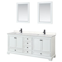 Wyndham  WCS202080DWBC2UNSM24 Deborah 80 Inch Double Bathroom Vanity in White, Carrara Cultured Marble Countertop, Undermount Square Sinks, Matte Black Trim, 24 Inch Mirrors