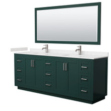 Wyndham  WCF292984DGEC2UNSM70 Miranda 84 Inch Double Bathroom Vanity in Green, Carrara Cultured Marble Countertop, Undermount Square Sinks, Brushed Nickel Trim, 70 Inch Mirror