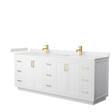 Wyndham  WCF292984DWGC2UNSMXX Miranda 84 Inch Double Bathroom Vanity in White, Carrara Cultured Marble Countertop, Undermount Square Sinks, Brushed Gold Trim