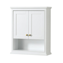 Wyndham  WCS2020WCWG Deborah Over-the-Toilet Bathroom Wall-Mounted Storage Cabinet in White with Brushed Gold Trim