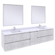 Fresca  FVN31-361236RWH Fresca Formosa 84" Wall Hung Double Sink Modern Bathroom Vanity w/ Mirrors in Rustic White