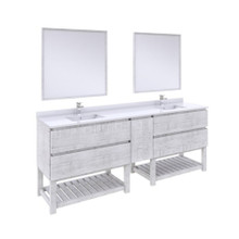 Fresca  FVN31-361236RWH-FS Fresca Formosa 84" Floor Standing Double Sink Modern Bathroom Vanity w/ Open Bottom & Mirrors in Rustic White