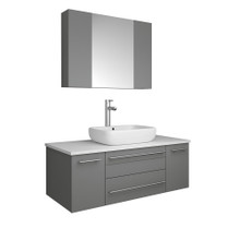 Fresca  FVN6142GR-VSL Fresca Lucera 42" Gray Wall Hung Vessel Sink Modern Bathroom Vanity w/ Medicine Cabinet