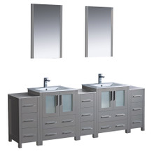 Fresca  FVN62-72GR-UNS Fresca Torino 84" Gray Modern Double Sink Bathroom Vanity w/ 3 Side Cabinets & Integrated Sinks