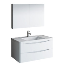 Fresca  FVN9040WH Fresca Tuscany 40" Glossy White Wall Hung Modern Bathroom Vanity w/ Medicine Cabinet