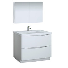 Fresca  FVN9140WH Fresca Tuscany 40" Glossy White Free Standing Modern Bathroom Vanity w/ Medicine Cabinet