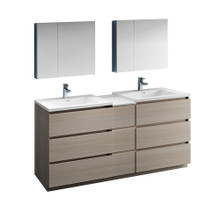 Fresca  FVN93-301230MGO-D Fresca Lazzaro 72" Gray Wood Free Standing Double Sink Modern Bathroom Vanity w/ Medicine Cabinet