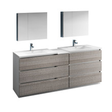 Fresca  FVN93-361236HA-D Fresca Lazzaro 84" Glossy Ash Gray Free Standing Double Sink Modern Bathroom Vanity w/ Medicine Cabinet