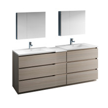 Fresca  FVN93-361236MGO-D Fresca Lazzaro 84" Gray Wood Free Standing Double Sink Modern Bathroom Vanity w/ Medicine Cabinet
