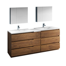 Fresca  FVN93-361236RW-D Fresca Lazzaro 84" Rosewood Free Standing Double Sink Modern Bathroom Vanity w/ Medicine Cabinet