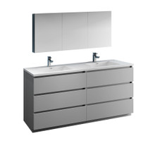 Fresca  FVN93-3636GR-D Fresca Lazzaro 72" Gray Free Standing Double Sink Modern Bathroom Vanity w/ Medicine Cabinet