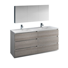 Fresca  FVN93-3636HA-D Fresca Lazzaro 72" Glossy Ash Gray Free Standing Double Sink Modern Bathroom Vanity w/ Medicine Cabinet