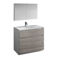 Fresca  FVN9342HA Fresca Lazzaro 42" Glossy Ash Gray Free Standing Modern Bathroom Vanity w/ Medicine Cabinet