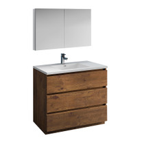 Fresca  FVN9342RW Fresca Lazzaro 42" Rosewood Free Standing Modern Bathroom Vanity w/ Medicine Cabinet