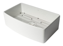 Alfi  ABFC3320S-W White Smooth Curved Apron 33" x 20" Single Bowl Fireclay Farm Sink with Grid