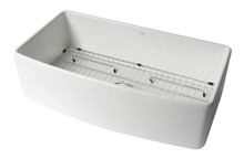 Alfi  ABFC3620S-W White Smooth Curved Apron 36" x 20" Single Bowl Fireclay Farm Sink with Grid