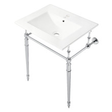 Kingston Brass  Fauceture KVPB24187W1CP Edwardian 24" Console Sink with Brass Legs (Single Hole), White/Polished Chrome