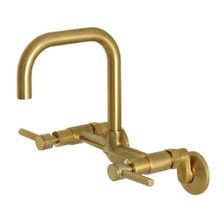 Kingston Brass  KS813SB Concord 8-Inch Adjustable Center Wall Mount Kitchen Faucet, Brushed Brass