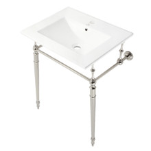Kingston Brass  Fauceture KVPB24187W1PN Edwardian 24" Console Sink with Brass Legs (Single Hole), White/Polished Nickel