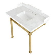 Kingston Brass  LMS36MSQ7 Viceroy 36" Carrara Marble Console Sink with Stainless Steel Legs, Marble White/Brushed Brass