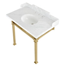 Kingston Brass  LMS36MOQ7 Viceroy 36" Carrara Marble Console Sink with Stainless Steel Legs, Marble White/Brushed Brass