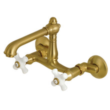 Kingston Brass  KS7227PX English Country 6-Inch Adjustable Center Wall Mount Kitchen Faucet, Brushed Brass