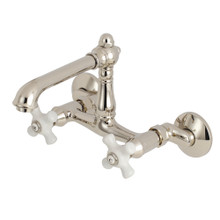 Kingston Brass  KS7226PX English Country 6-Inch Adjustable Center Wall Mount Kitchen Faucet, Polished Nickel
