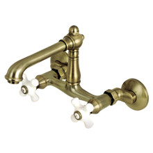Kingston Brass  KS7223PX English Country 6-Inch Adjustable Center Wall Mount Kitchen Faucet, Antique Brass