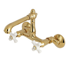 Kingston Brass  KS7222PX English Country 6-Inch Adjustable Center Wall Mount Kitchen Faucet, Polished Brass